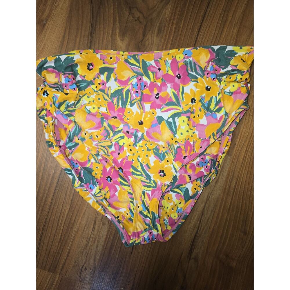 ANNE COLE XL High Waist Bikini Swim Bottoms Sunshine Floral Beach 6535
